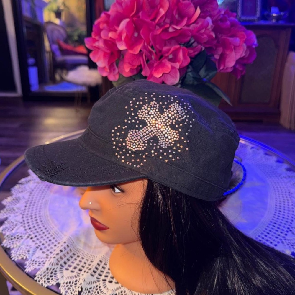 Y2K Rhinestone Cross Newsboy Cap